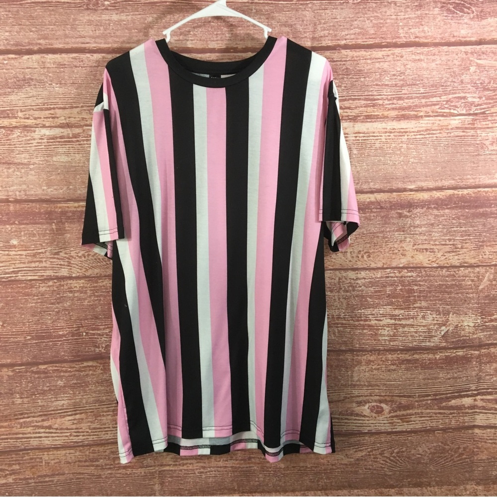 Shein pink/ white/black striped Shirt